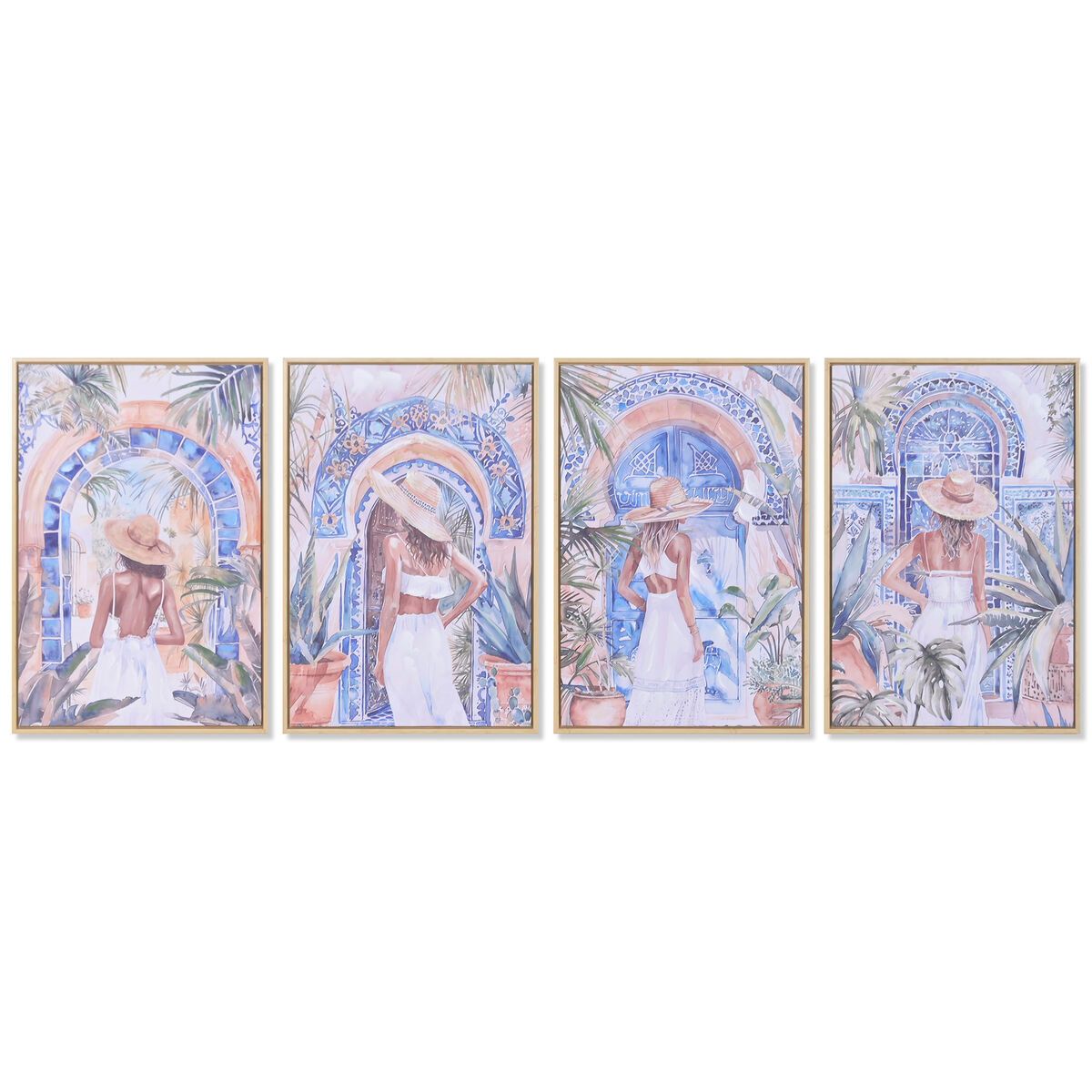 Lienzo Home ESPRIT Azul Blanco Árabe chica 40 X 3,5 X 60 CM (4 Unidades)