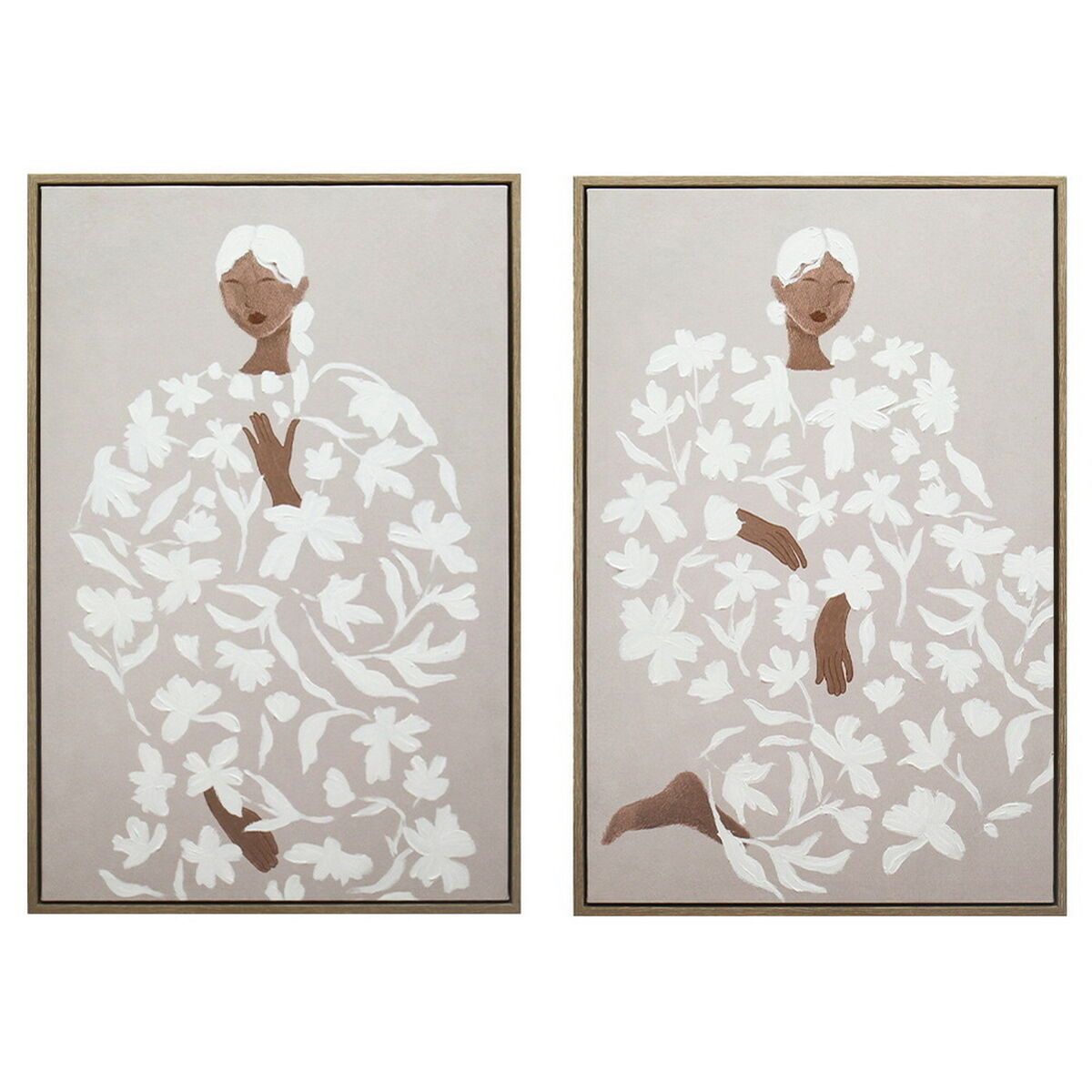 Lienzo Home ESPRIT Blanco Rosa oscuro Flores Escandinavo 60 x 3,8 x 90 cm (2 Unidades)