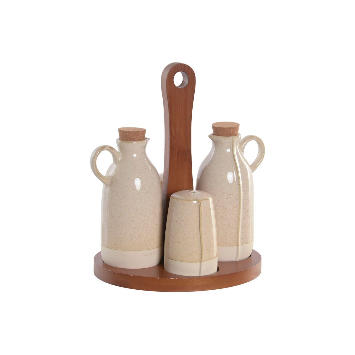 Set de Aceitera y Vinagrera Home ESPRIT Beige Acacia Gres Urbano 19 x 16 x 22,5 cm