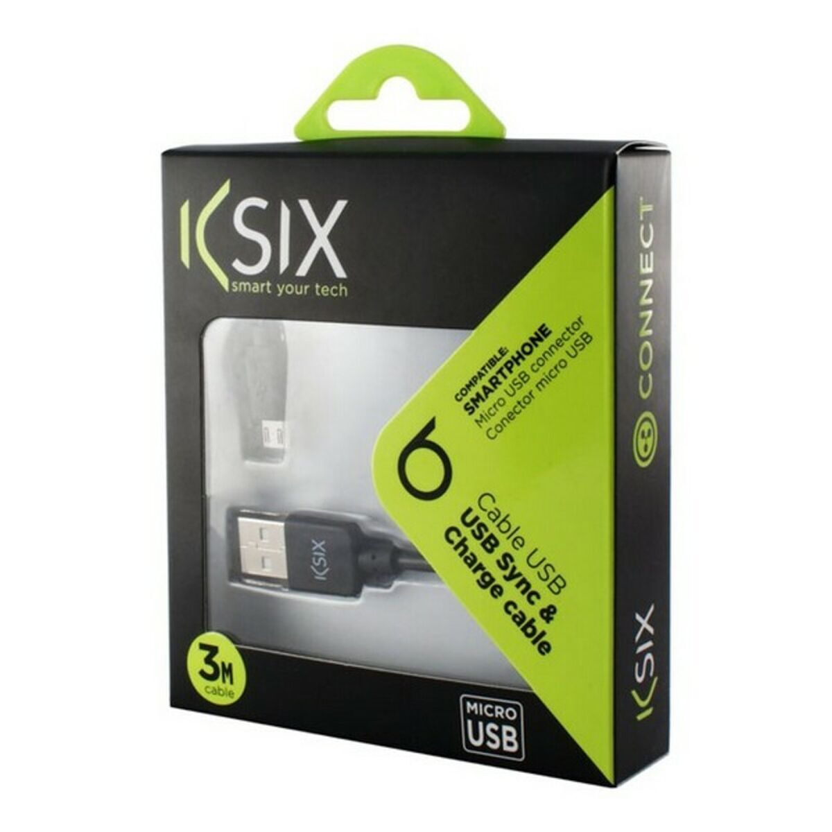 Cable USB a micro USB KSIX B1740CU03 Negro 3 m
