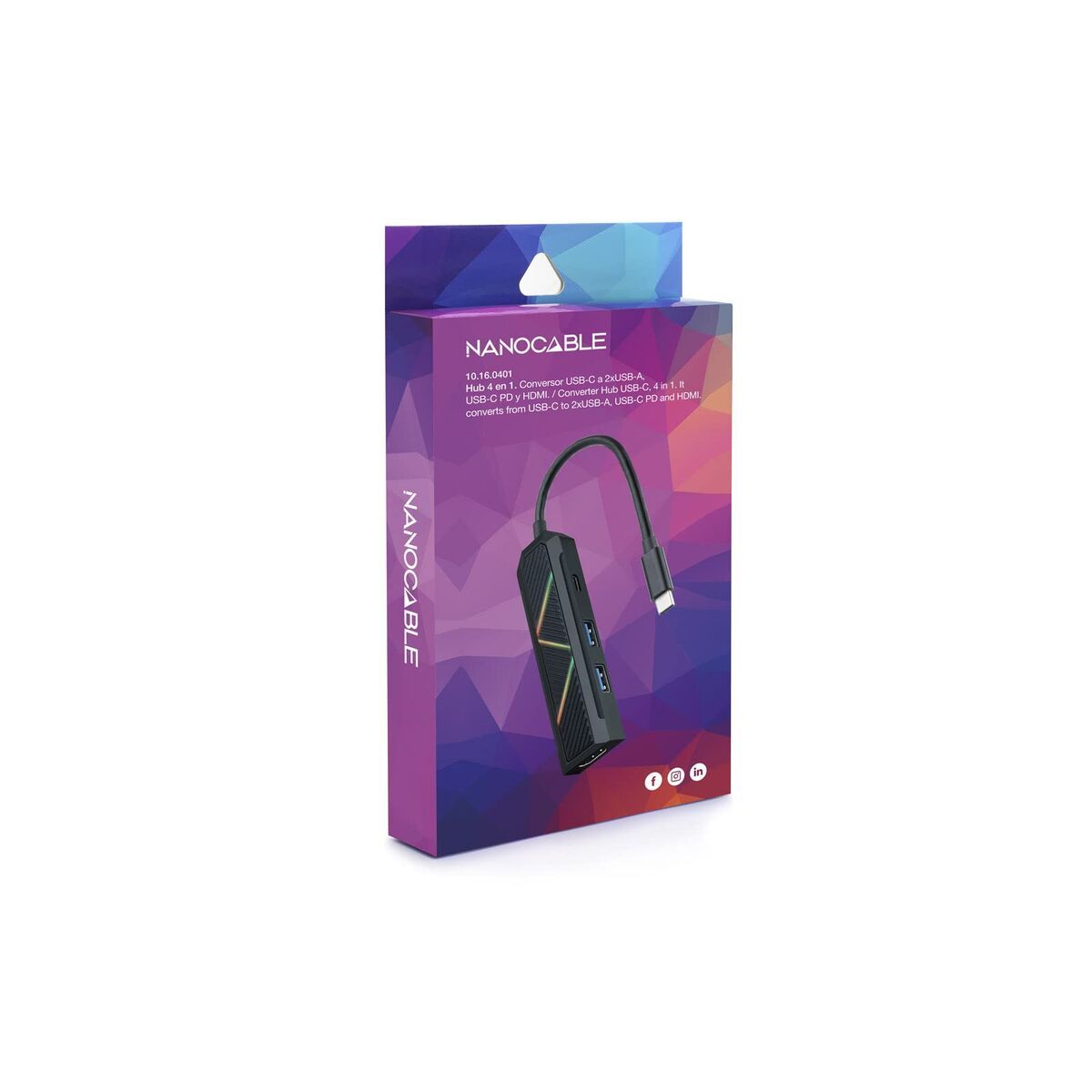 Hub USB-C NANOCABLE 10.16.0401 Negro 100 W