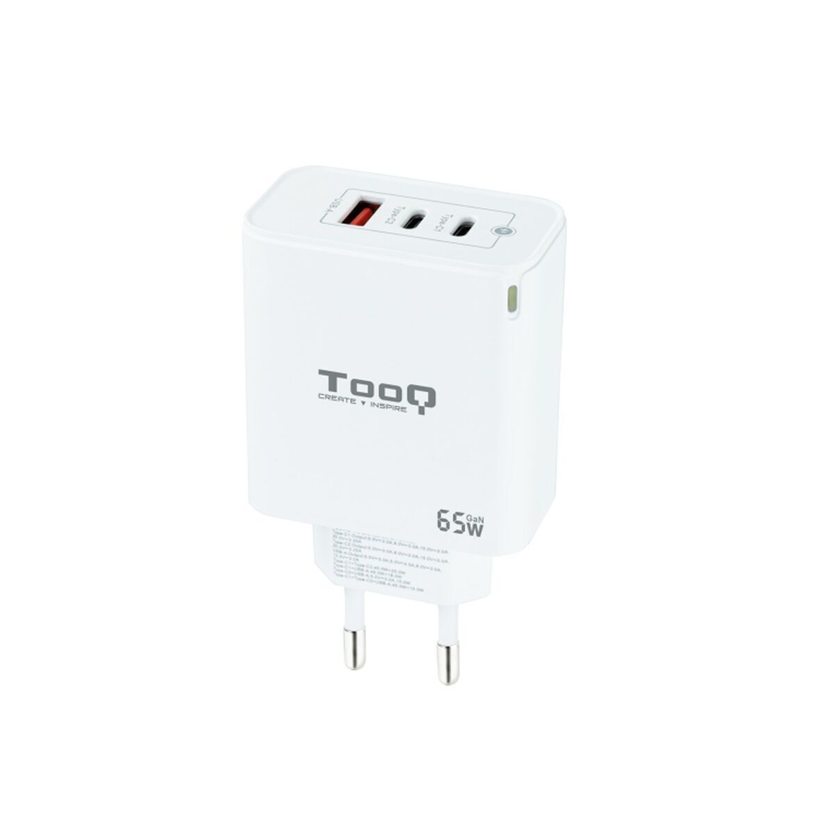 Cargador de Pared TooQ TQWC-GANQC2PD65WT Blanco 65 W