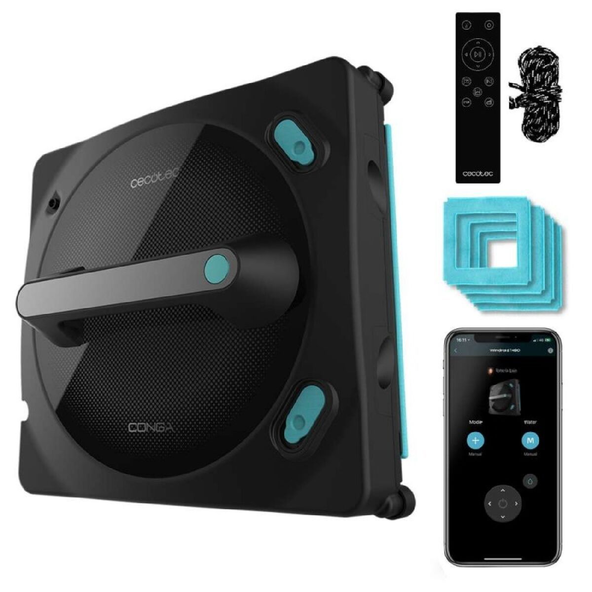 Cecotec Robot Limpiacristales Inteligente Windroid 1490, control remoto, 72W, doble spray