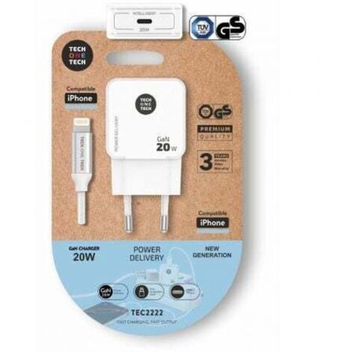 Cargador de Pared +Cable Lightning MFI Tech One Tech Blanco 20 W