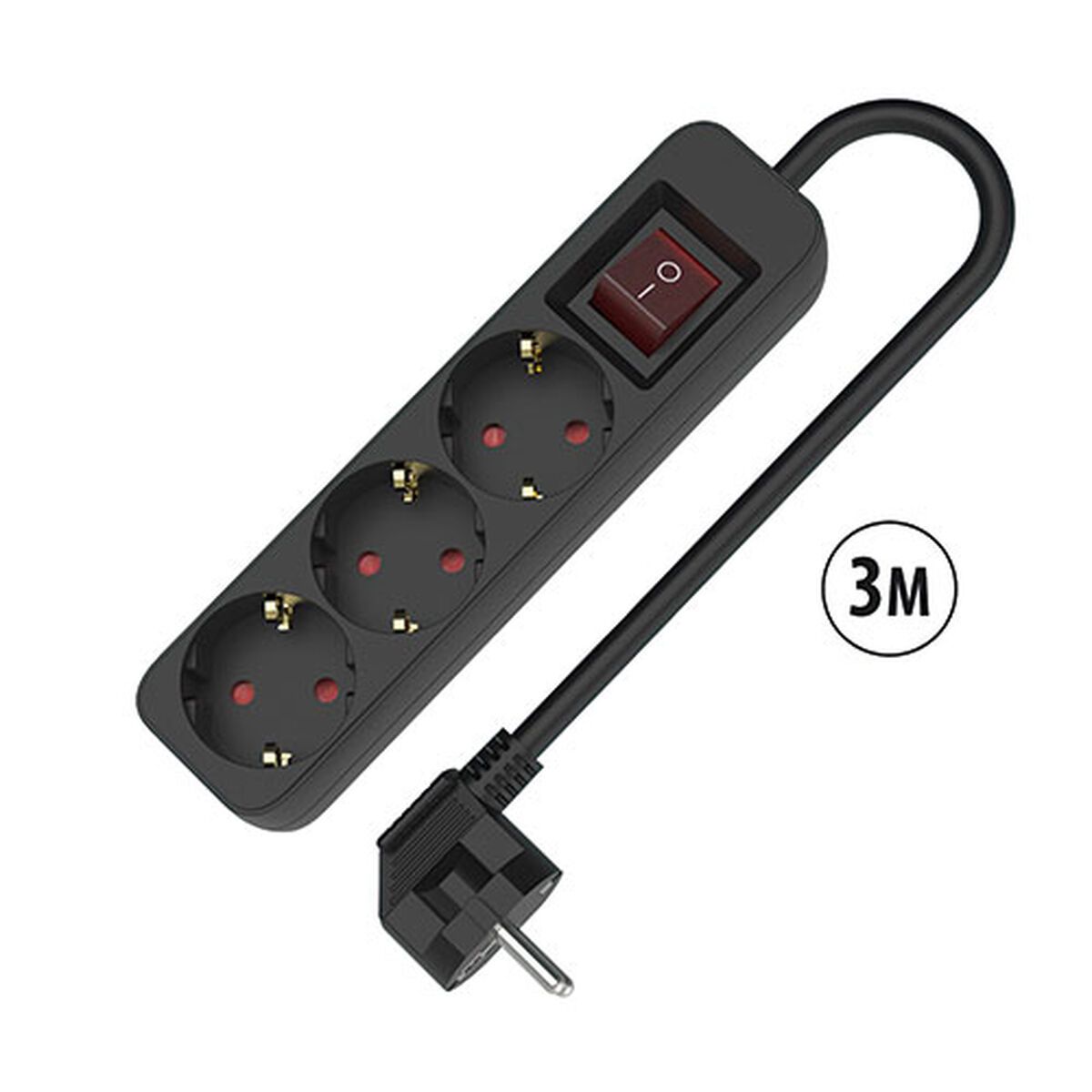 Regleta Enchufes 3 Tomas con Interruptor TM Electron TMUAD533SBK Negro 3680 W 250 V (3 m)