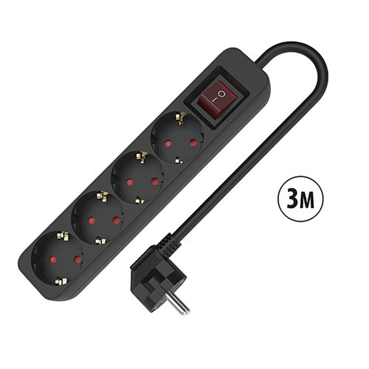 Regleta Enchufes 4 Tomas con interruptor TM Electron TMUAD534SBK Negro 3680 W (3 m)