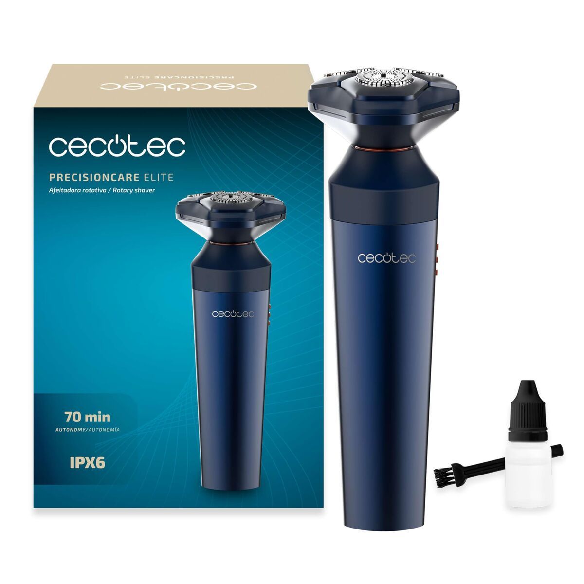 Cecotec Afeitadora Eléctrica Rotativa PrecisionCare Elit IPX6 70min Acero Inoxidable Negra