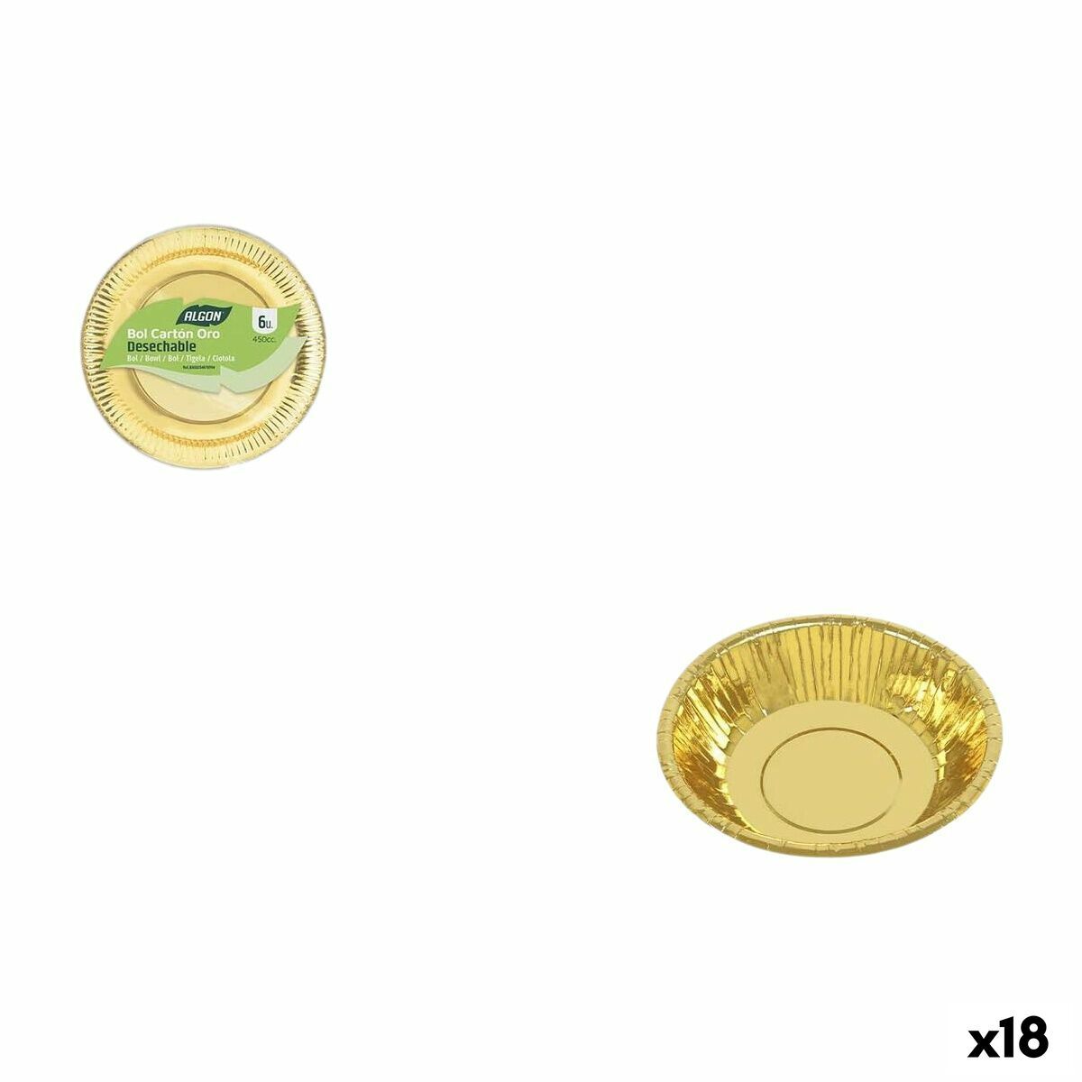 Set de Platos Algon Dorado 450 ml 6 Piezas (18 Unidades)