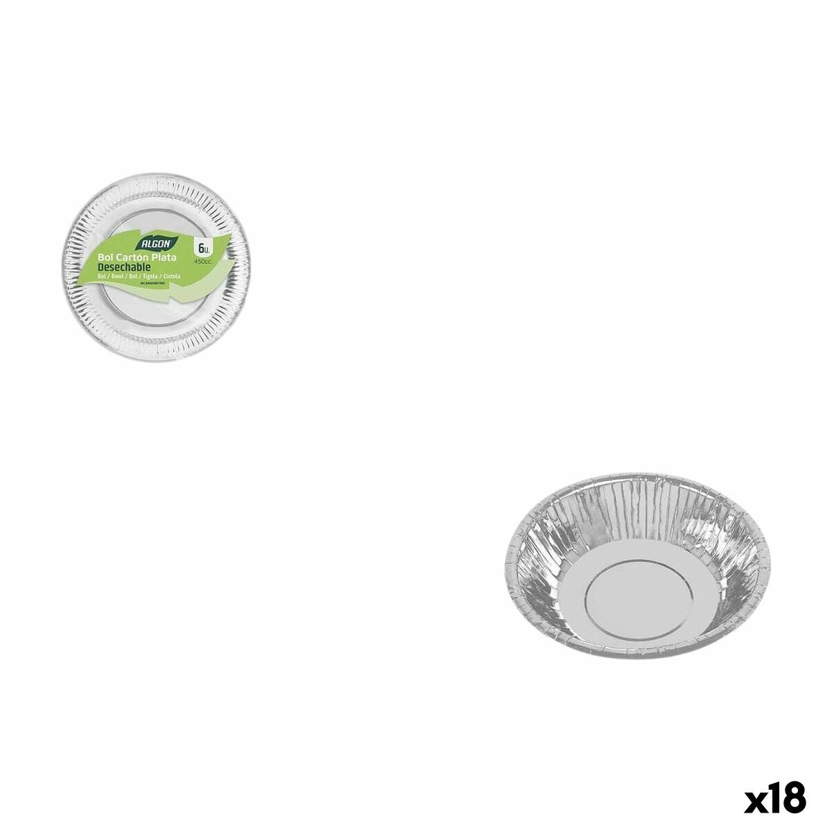 Set de Platos Algon Plateado 450 ml 6 Piezas (18 Unidades)