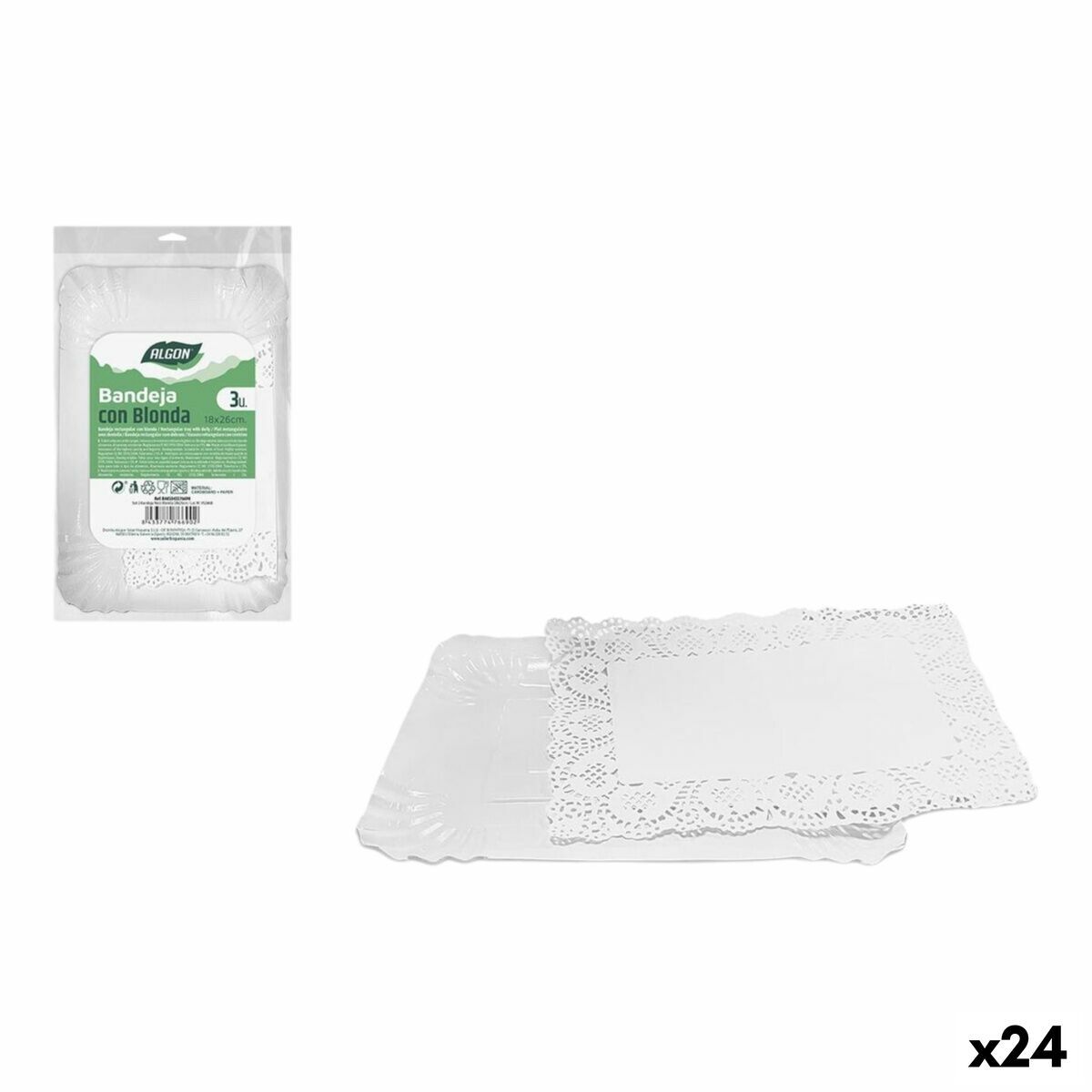 Bandeja de Aperitivos Algon Rectangular 18 x 26 cm 3 Piezas (24 Unidades)