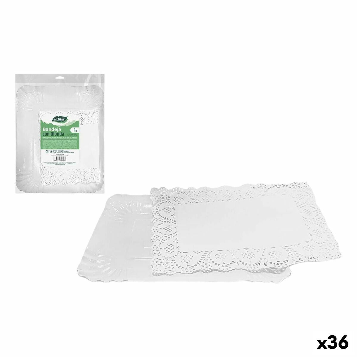 Bandeja de Aperitivos Algon Rectangular 32 x 39 x 1 cm 32 x 39 cm (36 Unidades)