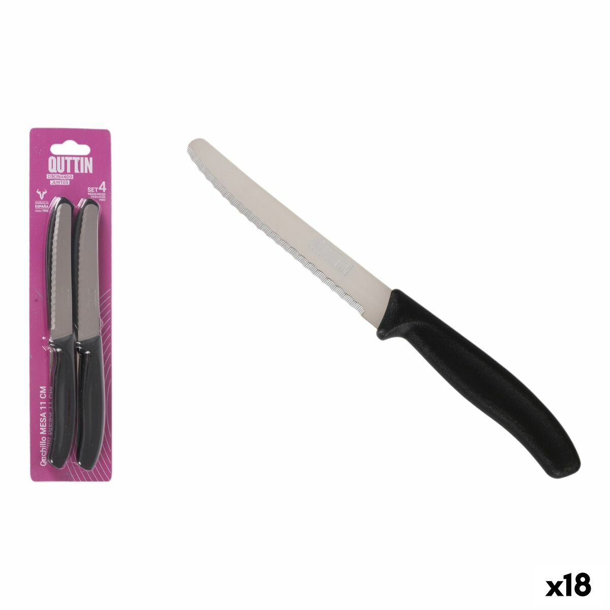 Set de Cuchillos Quttin Negro Plateado Acero Inoxidable 11 cm 4 Piezas (18 Unidades)