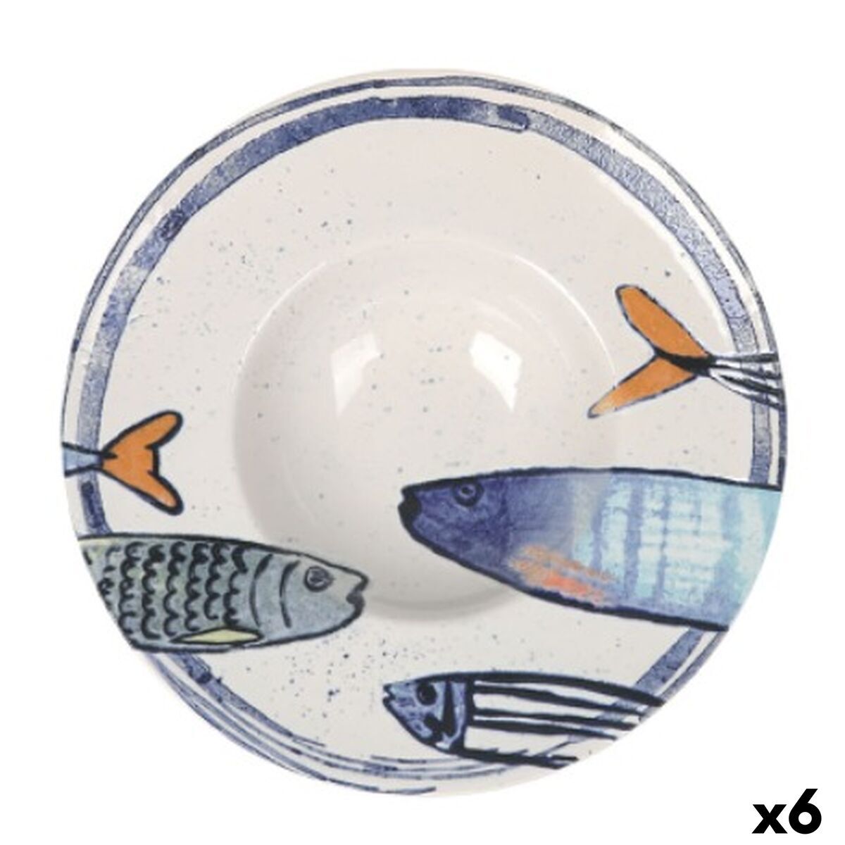 Plato para Pasta La Mediterránea Peixe 2.0 Multicolor Cerámica Ø 28 cm (6 Unidades)