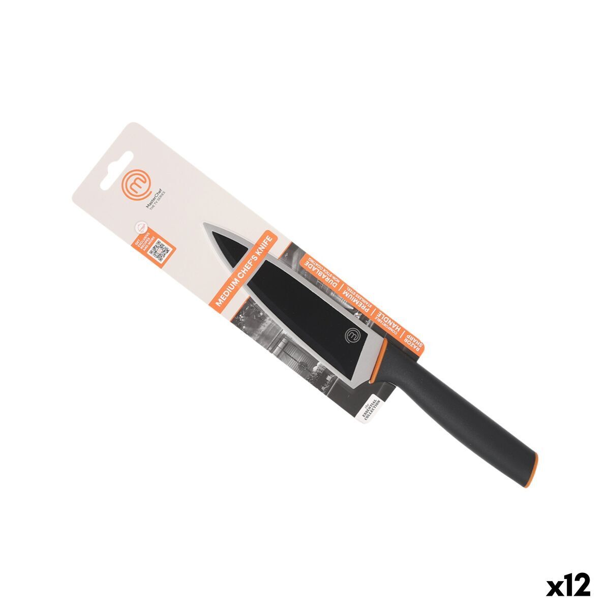Cuchillo de Cocina MasterChef Negro Plateado Acero Inoxidable 15 cm (12 Unidades)