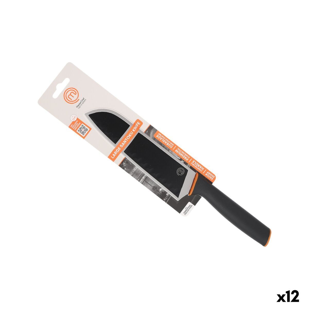 Cuchillo de Cocina MasterChef SANTOKU Negro Plateado Acero Inoxidable 18 cm (12 Unidades)