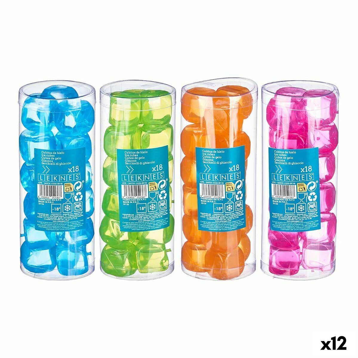 Cubitos refrigerantes reutilizables Leknes Azul Verde Naranja Rosa Polietileno Agua destilada 6,5 x 16 x 6,5 cm 18 Piezas (12 Un