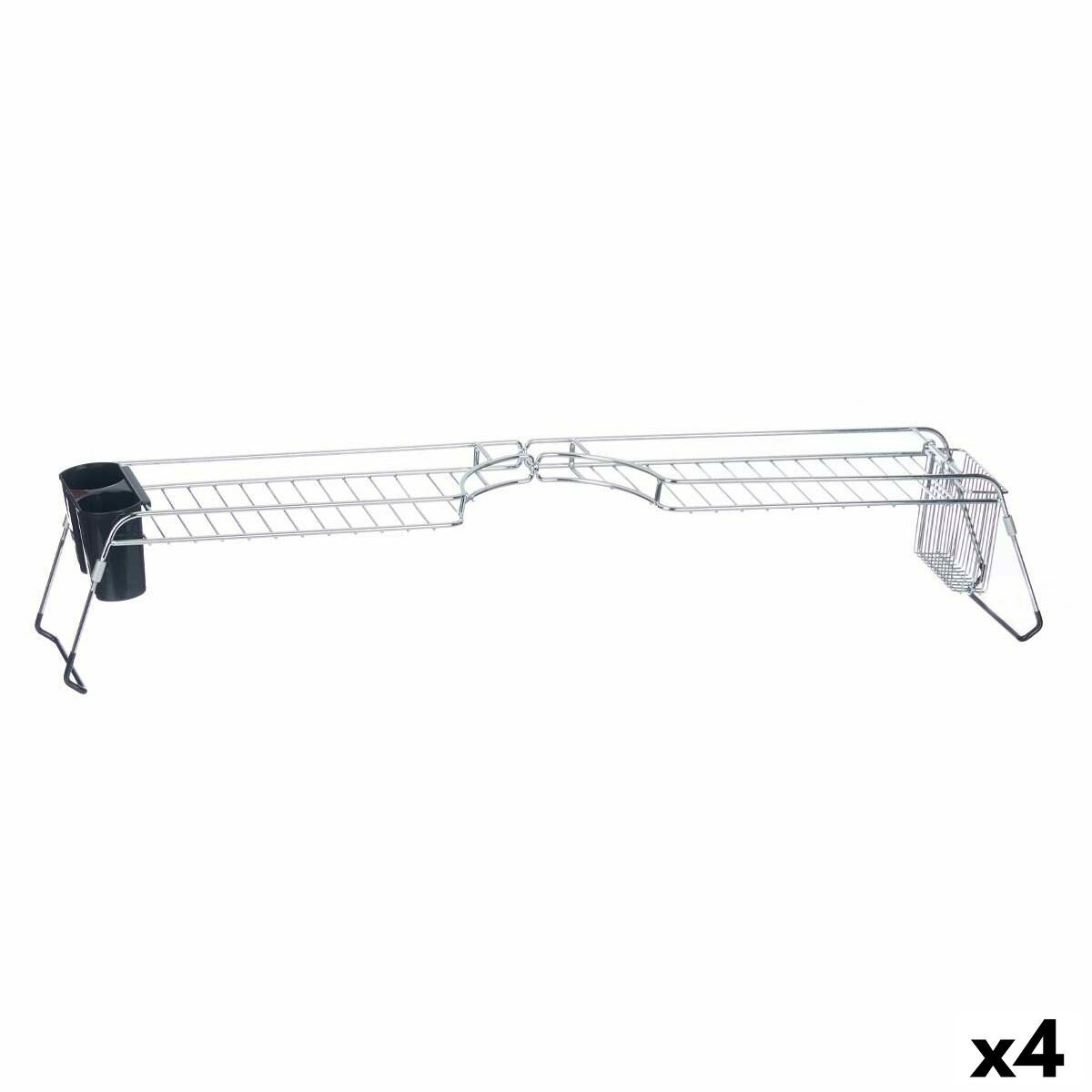 Escurreplatos Extensible para Fregadero Kinvara Negro Plateado 44 x 11 x 16 cm (4 Unidades)