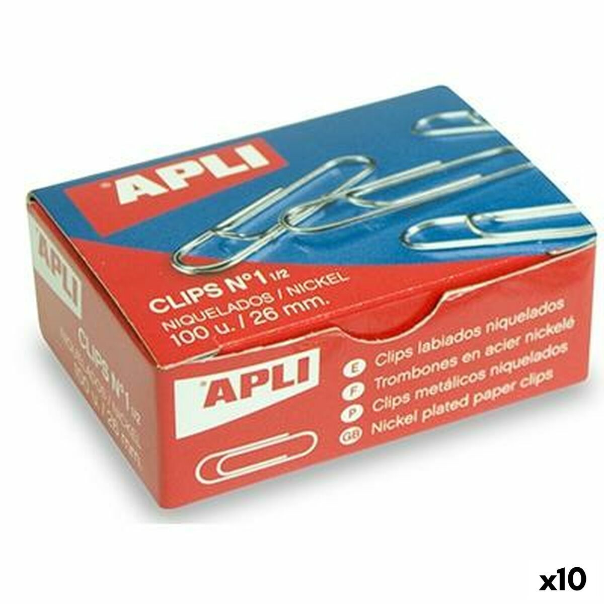 Clips Apli Nº 1½ Plateado Metal Níquel 26 mm (10 Unidades)