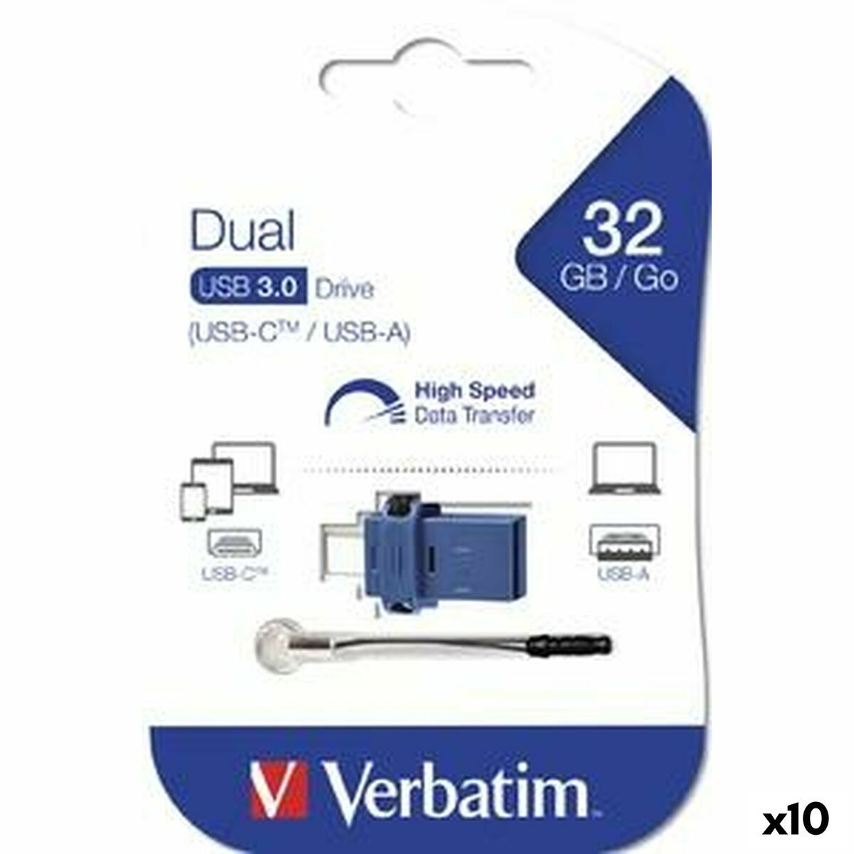 Memoria USB Verbatim GO SPEED DUAL Azul 32 GB (10 Unidades)