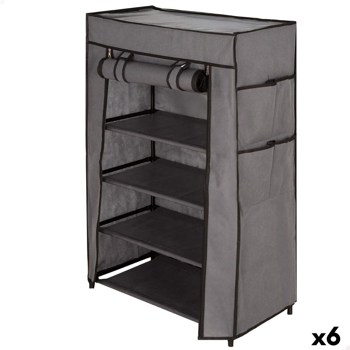 Zapatero Max Home Negro Gris Metal Textil 60 X 90 X 30 CM (6 Unidades)
