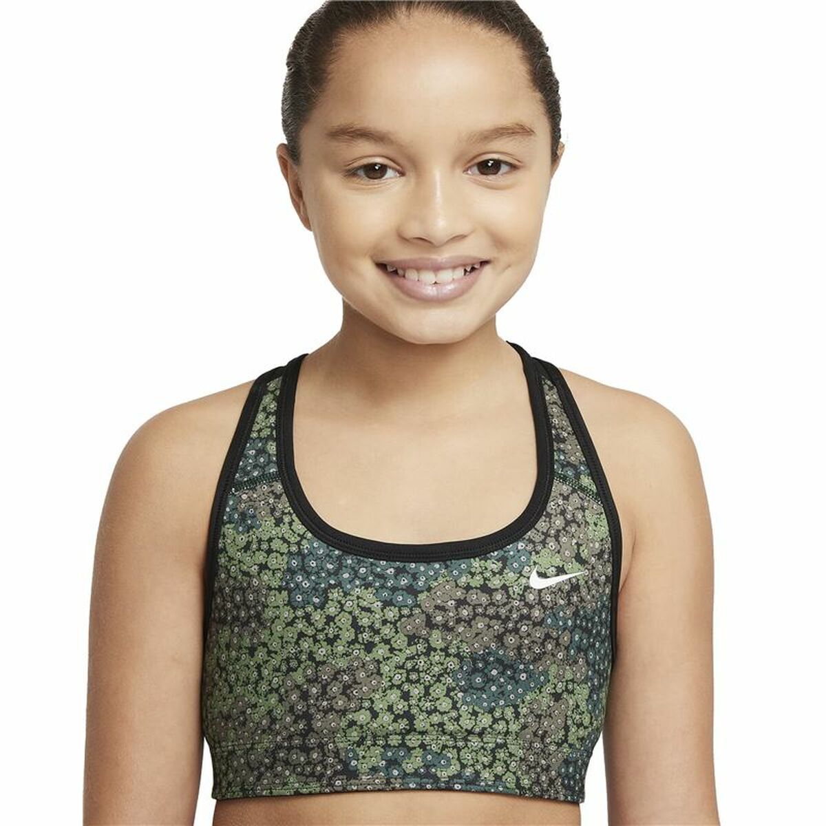 Sujetador Deportivo Nike Dri-FIT Swoosh Negro/Verde Infantil
