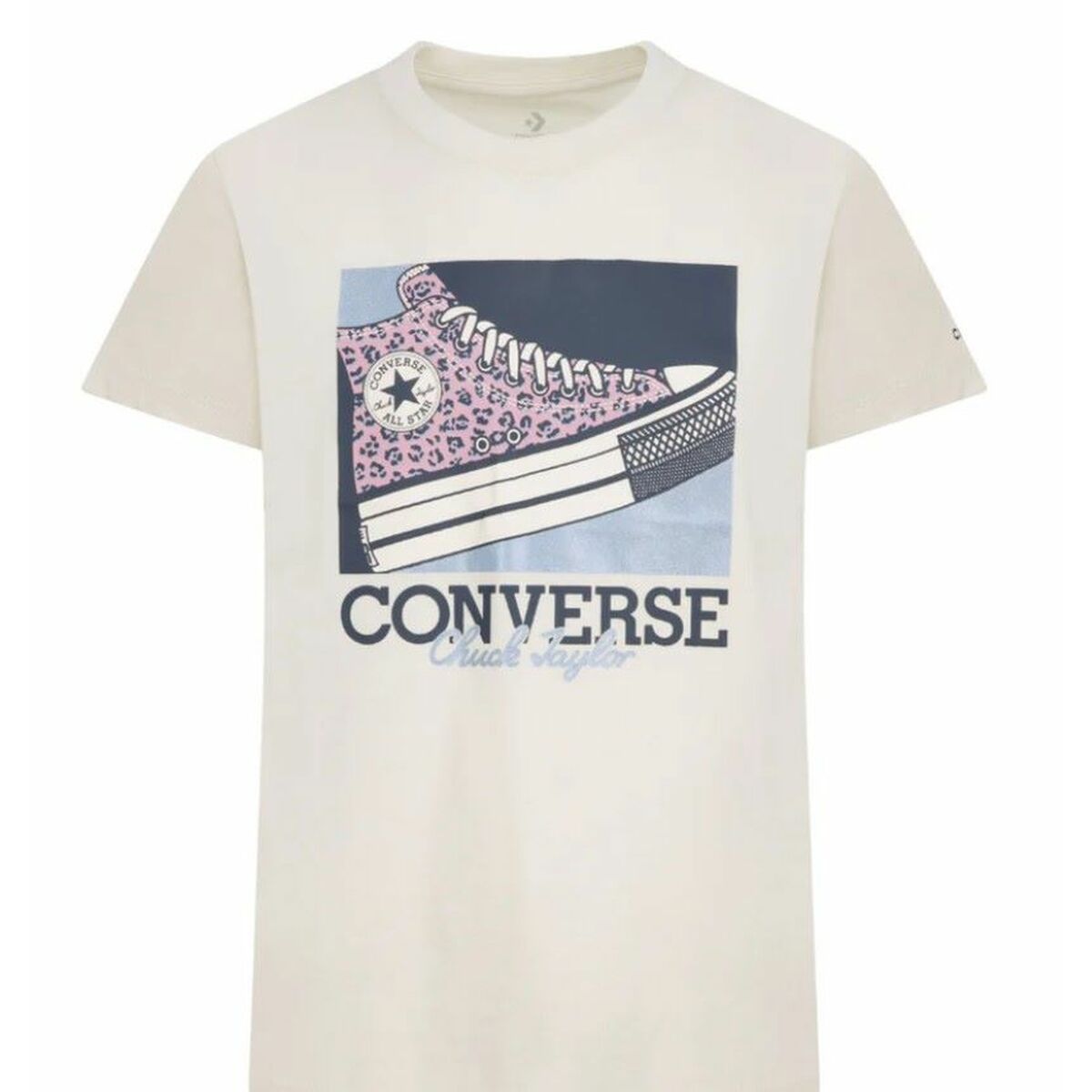 Camiseta de Manga Corta Infantil Converse CNVG FLORAL LEOPARD SNEAKER TE 4CG166 Beige