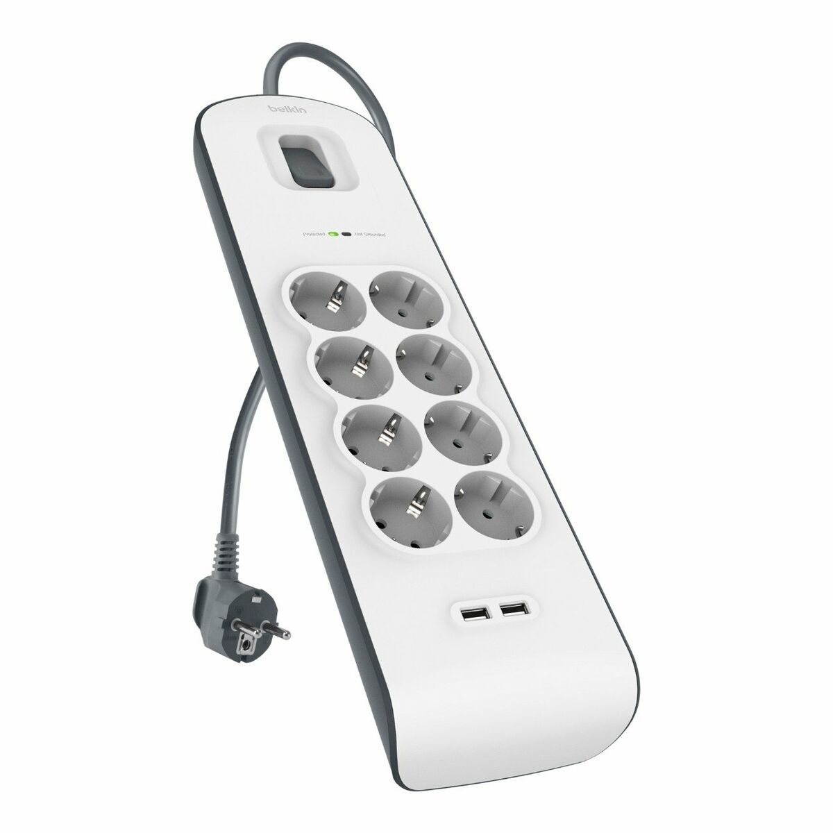 Regleta Enchufes 8 Tomas con Interruptor Belkin BSV804VF2M USB x 2 Blanco (2 m)