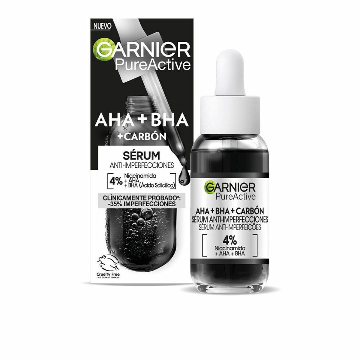 Sérum Facial Garnier Pure Active Aha Bha Carbón 30 ml Anti-imperfecciones