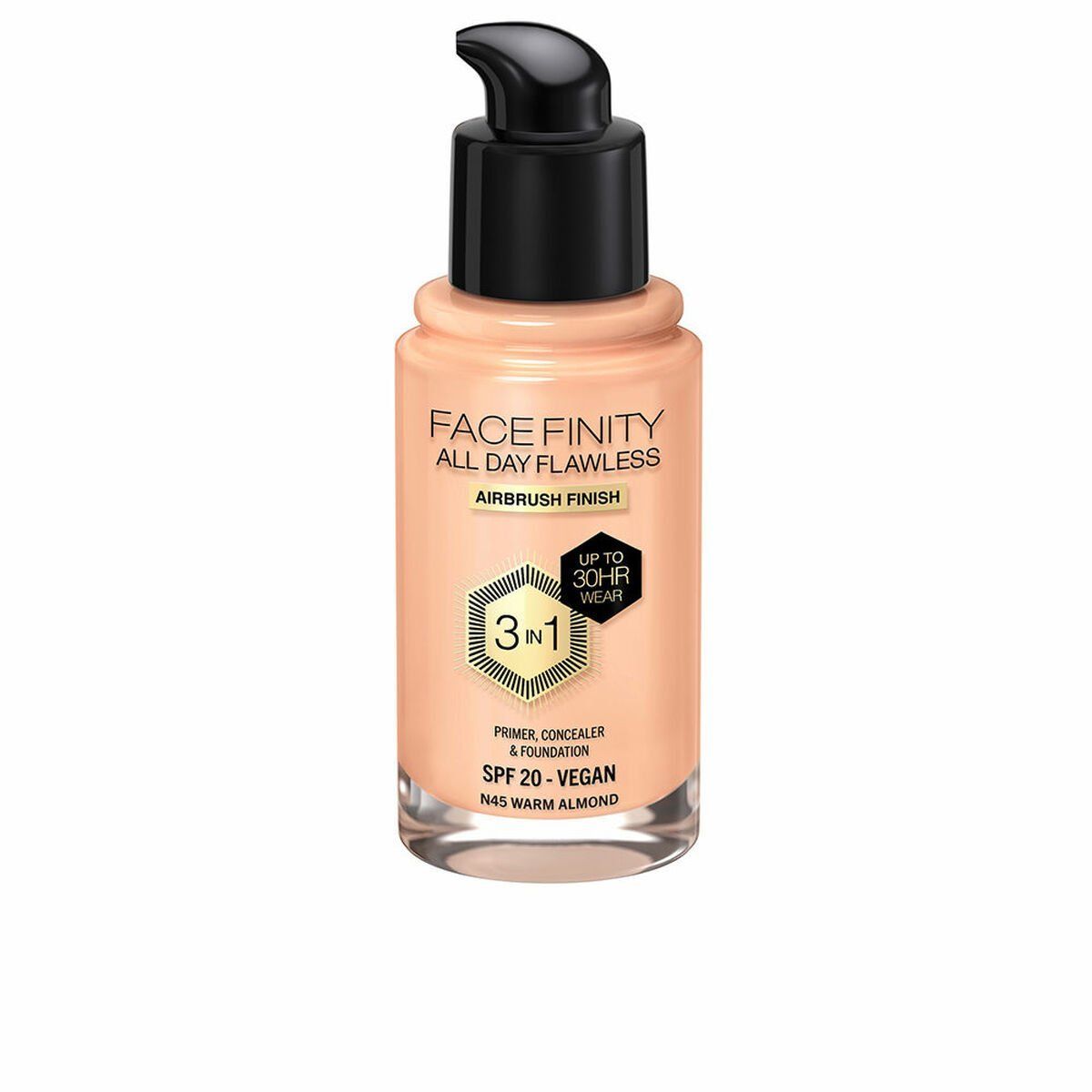 Base de Maquillaje Cremosa Max Factor Face Finity All Day Flawless 3 en 1 Spf 20 Nº N45 Warm almond 30 ml