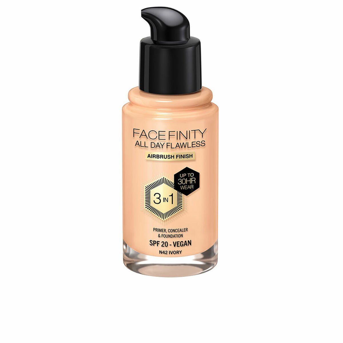 Base de Maquillaje Cremosa Max Factor Face Finity All Day Flawless Nº N42 Ivory N42-Ivory Spf 20 30 ml 3 en 1