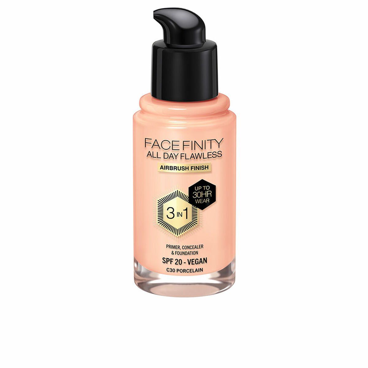 Base de Maquillaje Cremosa Max Factor Face Finity All Day Flawless Nº C30 Porcelain C30-Porcelain Spf 20 30 ml 3 en 1