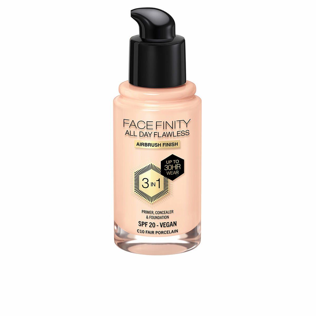 Base de Maquillaje Cremosa Max Factor Face Finity All Day Flawless Nº C10 Fair porcelain C10-Fair Porcelain Spf 20 30 ml 3 en 1