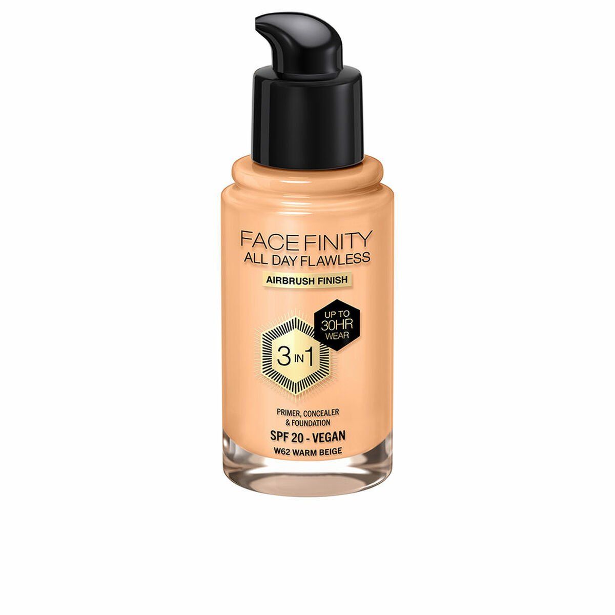 Base de Maquillaje Cremosa Max Factor Face Finity All Day Flawless Nº W62 Warm beige W62-Warm Beige Spf 20 30 ml 3 en 1