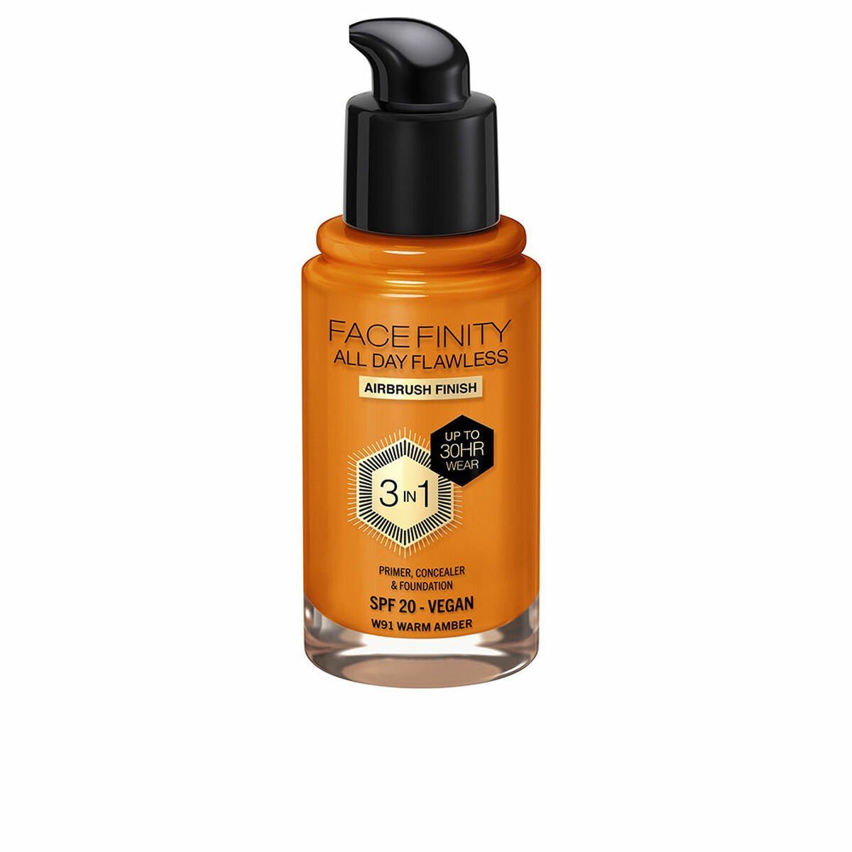 Base de Maquillaje Cremosa Max Factor Face Finity All Day Flawless Nº W91 Warm amber W91-Warm Amber Spf 20 30 ml 3 en 1