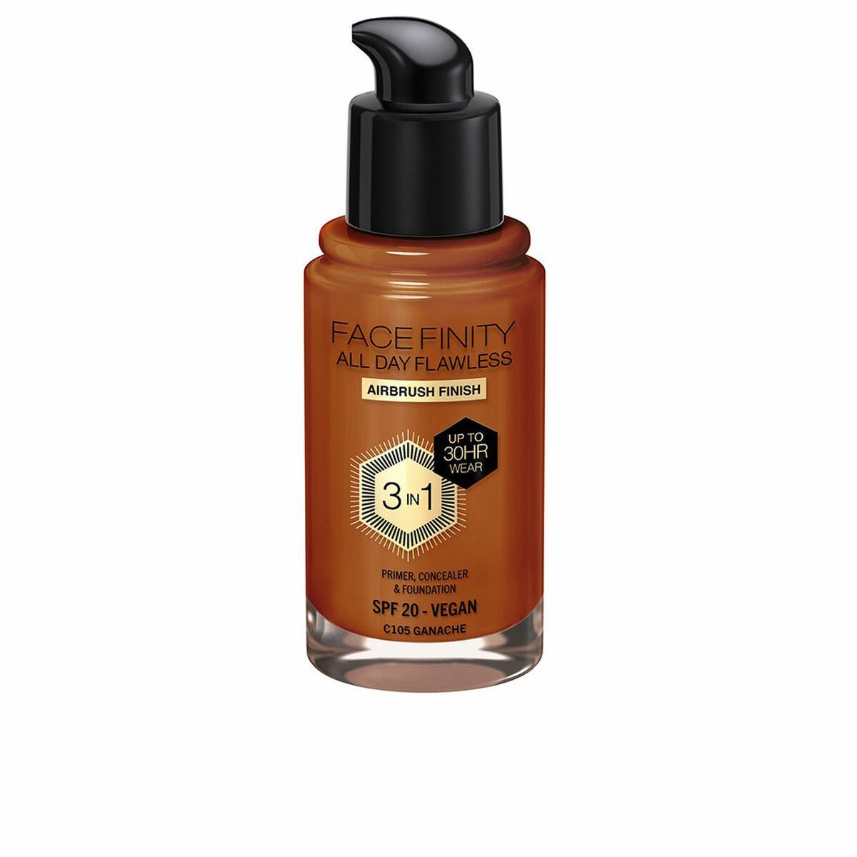 Base de Maquillaje Cremosa Max Factor Face Finity All Day Flawless Nº C105 Ganache C105-Ganache Spf 20 30 ml 3 en 1