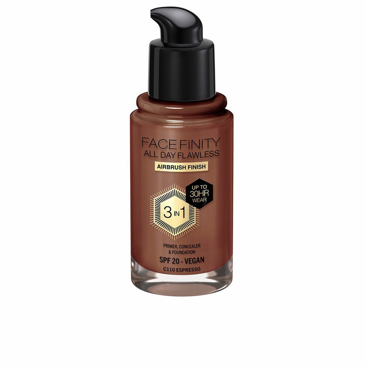 Base de Maquillaje Cremosa Max Factor Face Finity All Day Flawless Nº C110 Espresso C110-Espresso Spf 20 30 ml 3 en 1