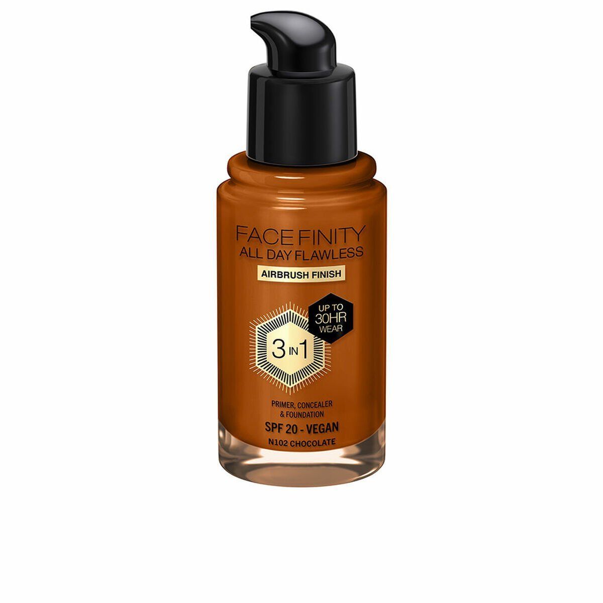 Base de Maquillaje Cremosa Max Factor Face Finity All Day Flawless Nº N102 Chocolate N102-Chocolate Spf 20 30 ml 3 en 1