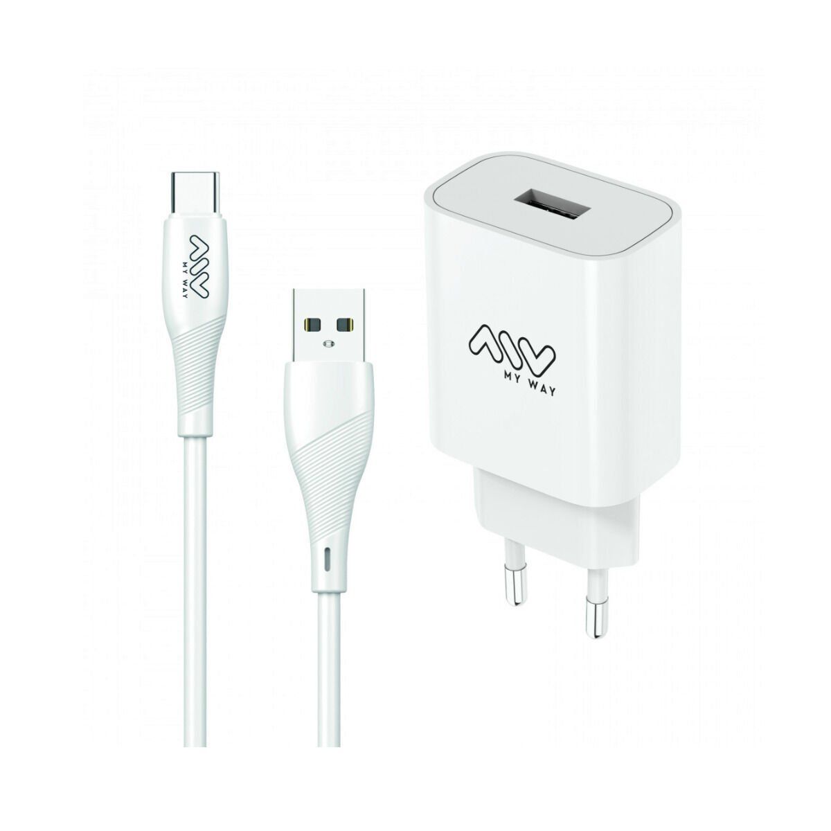 myway pack cargador de pared USB 15W + cable USB C 1,2m blanco