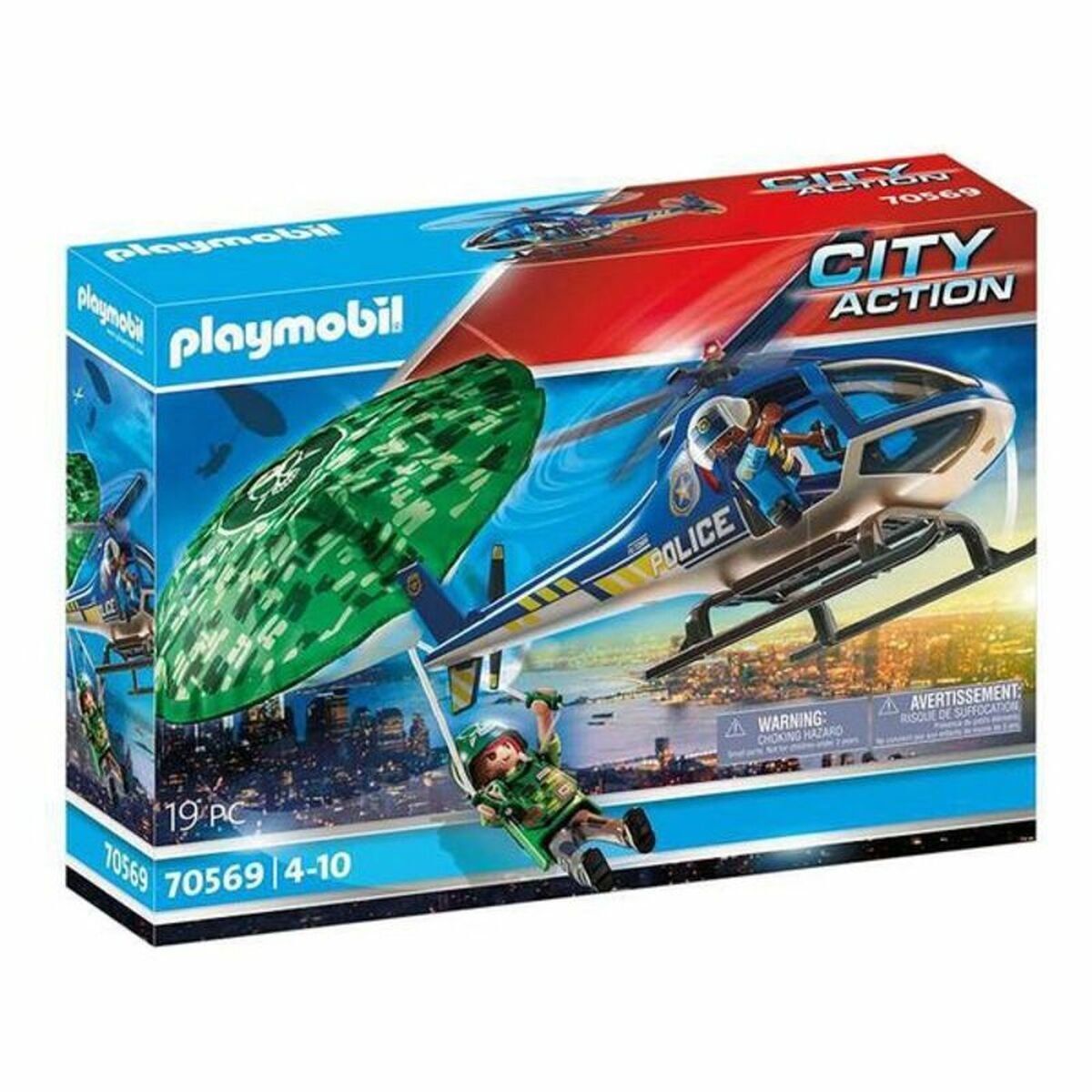 Playset City Action Police helicopter: Parachute Chase Playmobil 70569 19 piezas (19 pcs)