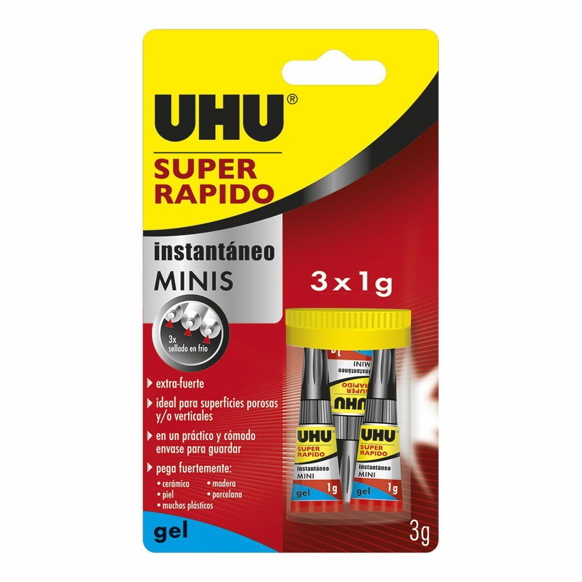 Pegamento UHU 36527 Minis 1 g Rápido Extrafuerte 3 Piezas