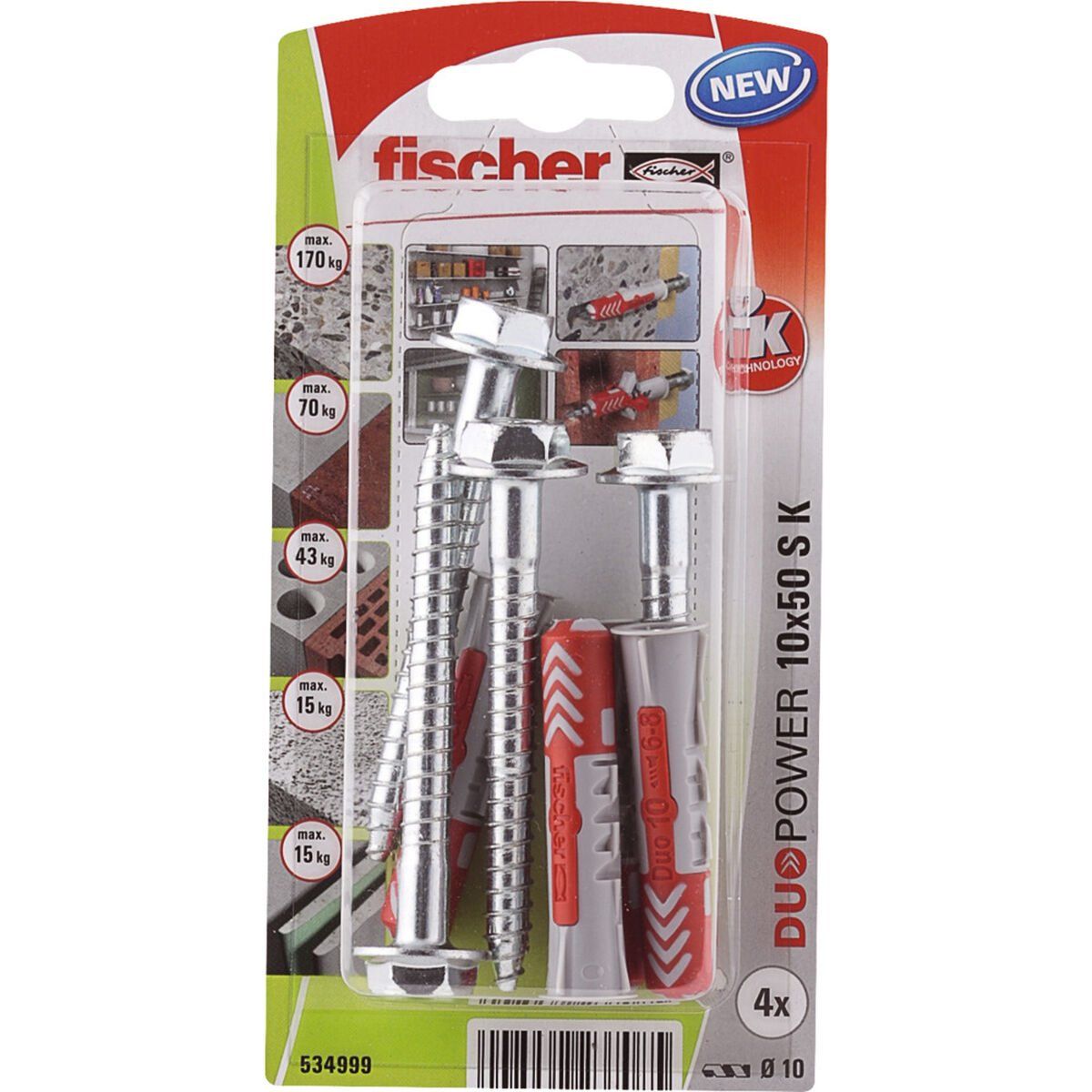 Caja de tornillos Fischer duopower 4 Piezas 10 x 50 mm