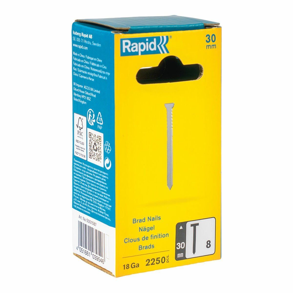 Clavos Rapid 18ga 30 mm Galvanizado (2250 Unidades)