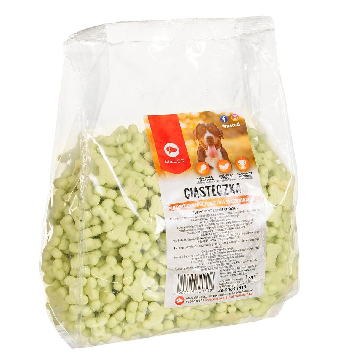 Snack para Perros Maced Cookies Menta Carne 1 kg Hueso