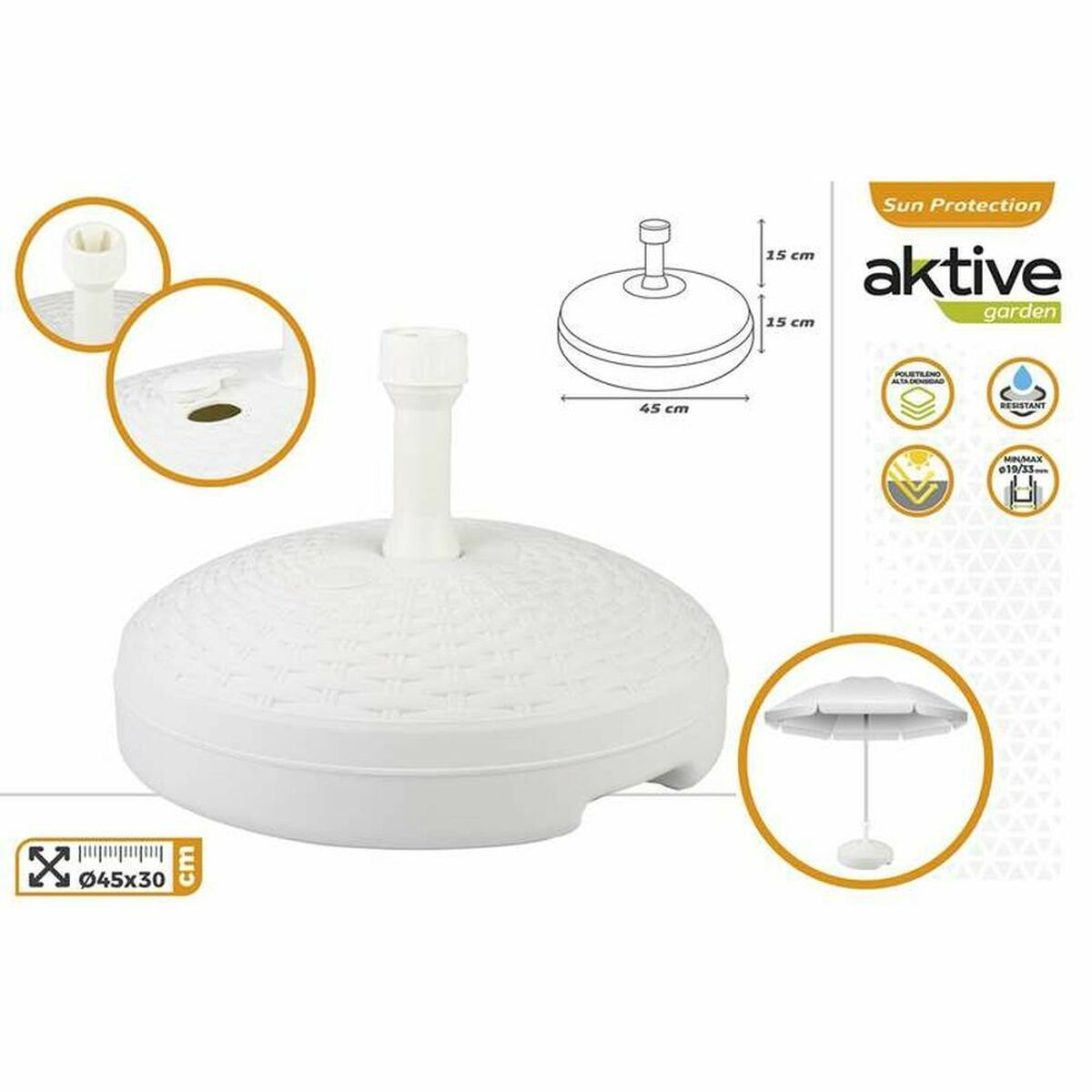 Base para Sombrilla Aktive Blanco 45 x 30 x 45 cm Parasol