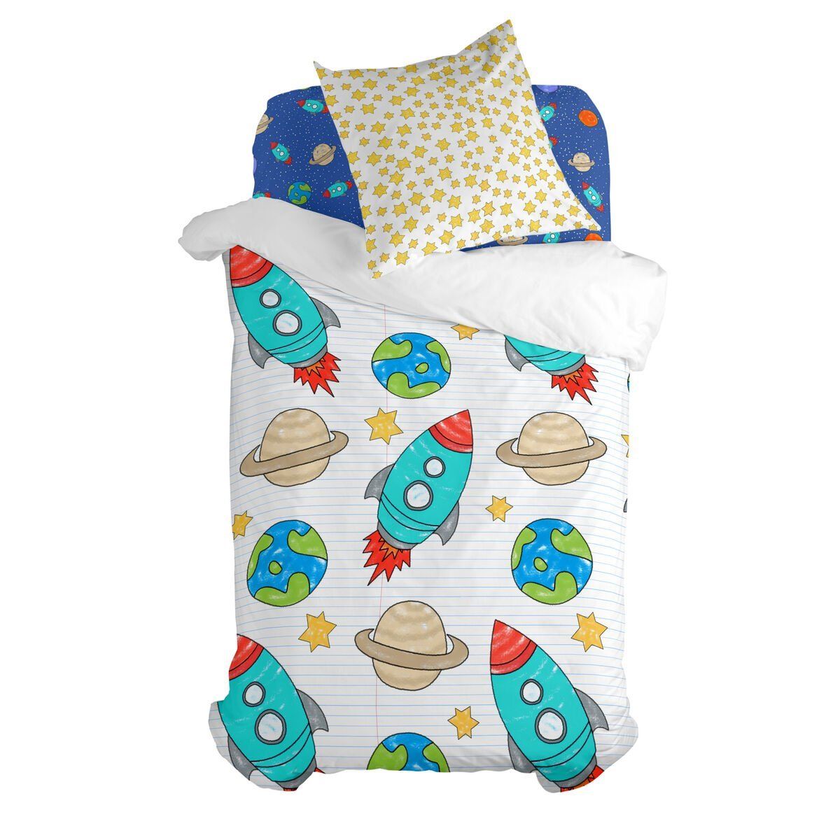 Juego de funda nórdica HappyFriday Mr Fox Space rocket Multicolor Cama de 80 2 Piezas