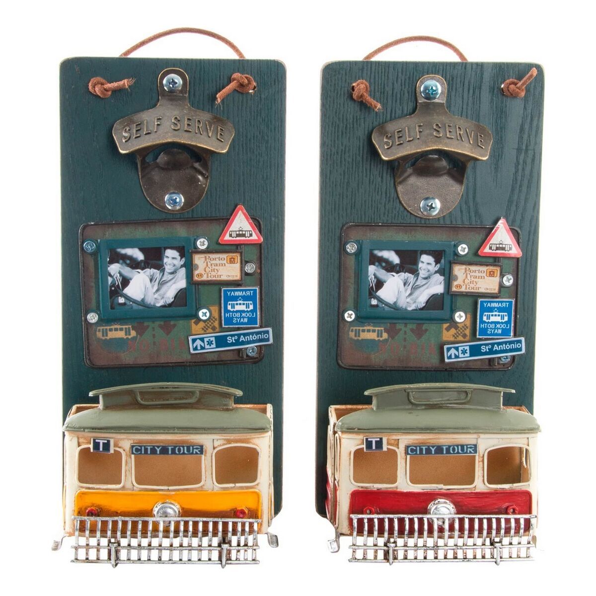 Abrebotellas DKD Home Decor Self Serve Madera Metal (2 pcs) (26 x 12 x 9 cm)