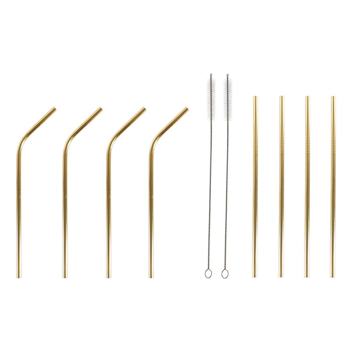 Pajita Reutilizable DKD Home Decor Dorado Acero Inoxidable