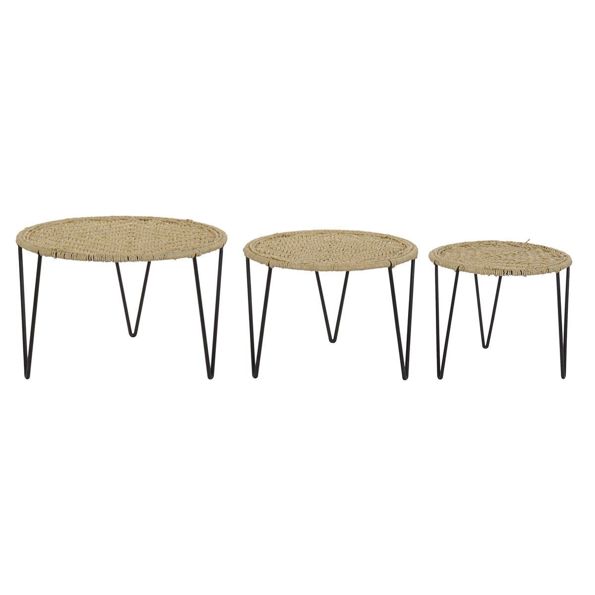 Juego de 3 mesas DKD Home Decor Marrón Negro Natural 62 x 62 x 40 cm 62 x 62 x 40,5 cm
