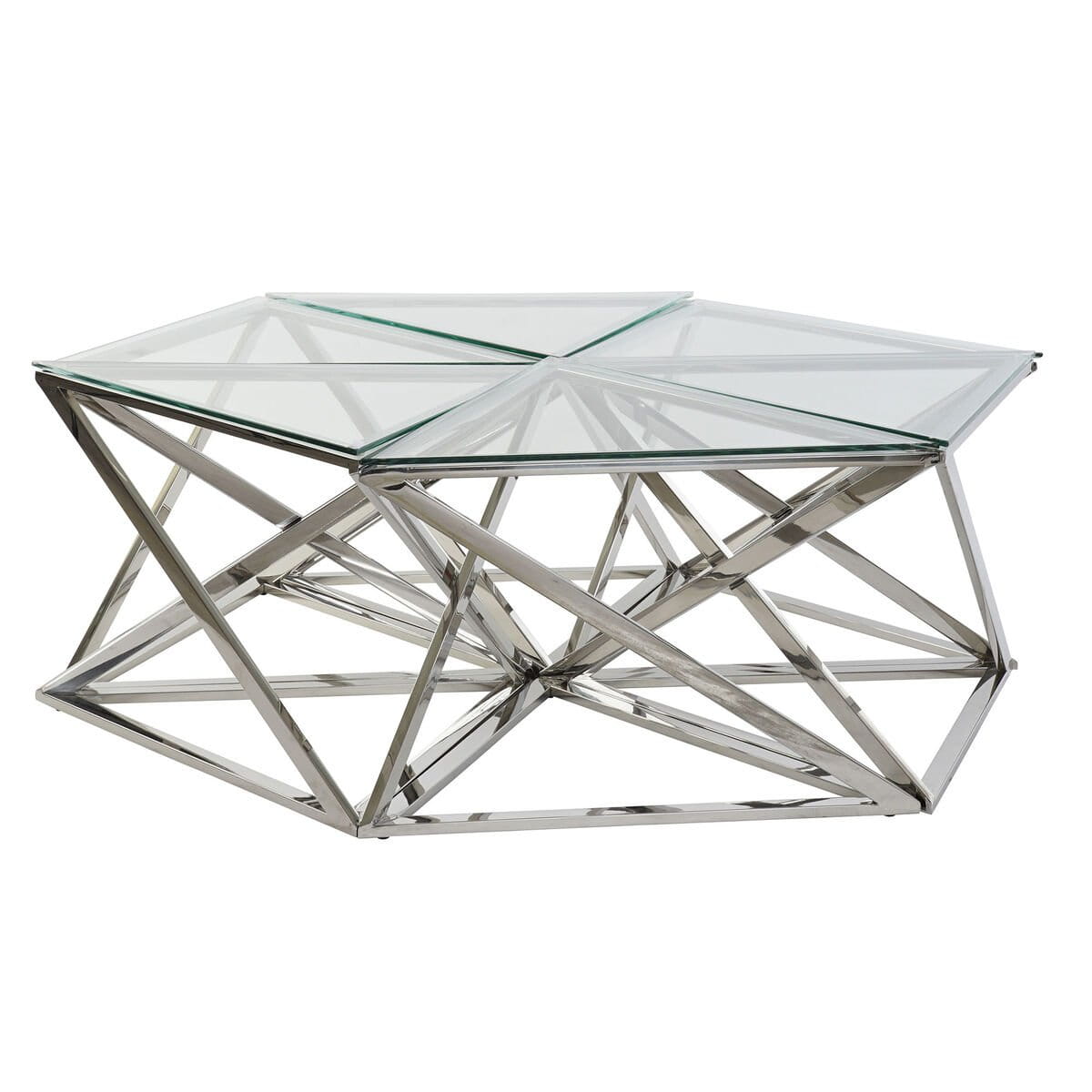 Mesa de Centro DKD Home Decor Plateado Cristal Acero Plástico 137,5 x 120,5 x 46 cm