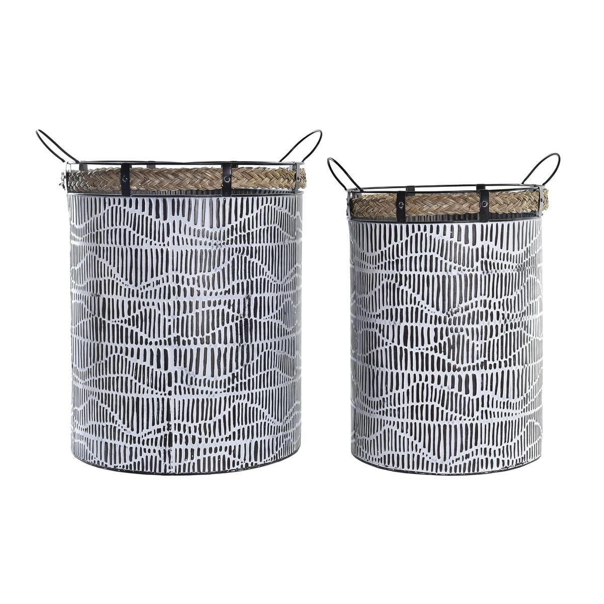 Juego de Cestas DKD Home Decor Blanco Marrón Negro Cuerda Hierro 4 Kg (2 Piezas)